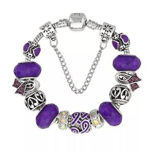 Purple Murano Glass Bead Crystal charm Bracelet